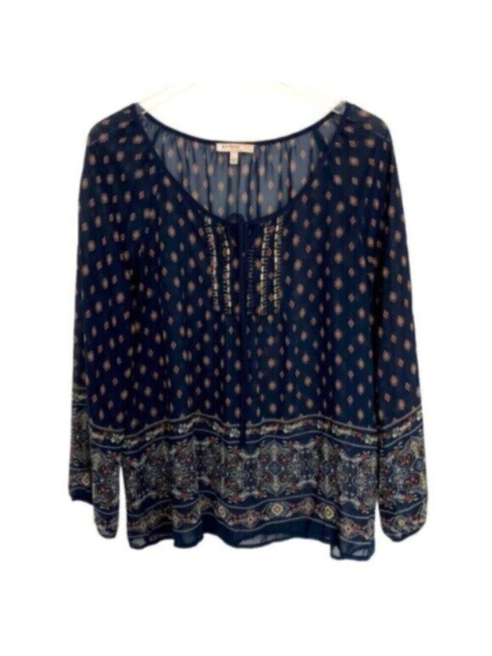 Blu Pepper | Women's Blue Long Sleeves Boho Peasant Top Blue Size Large